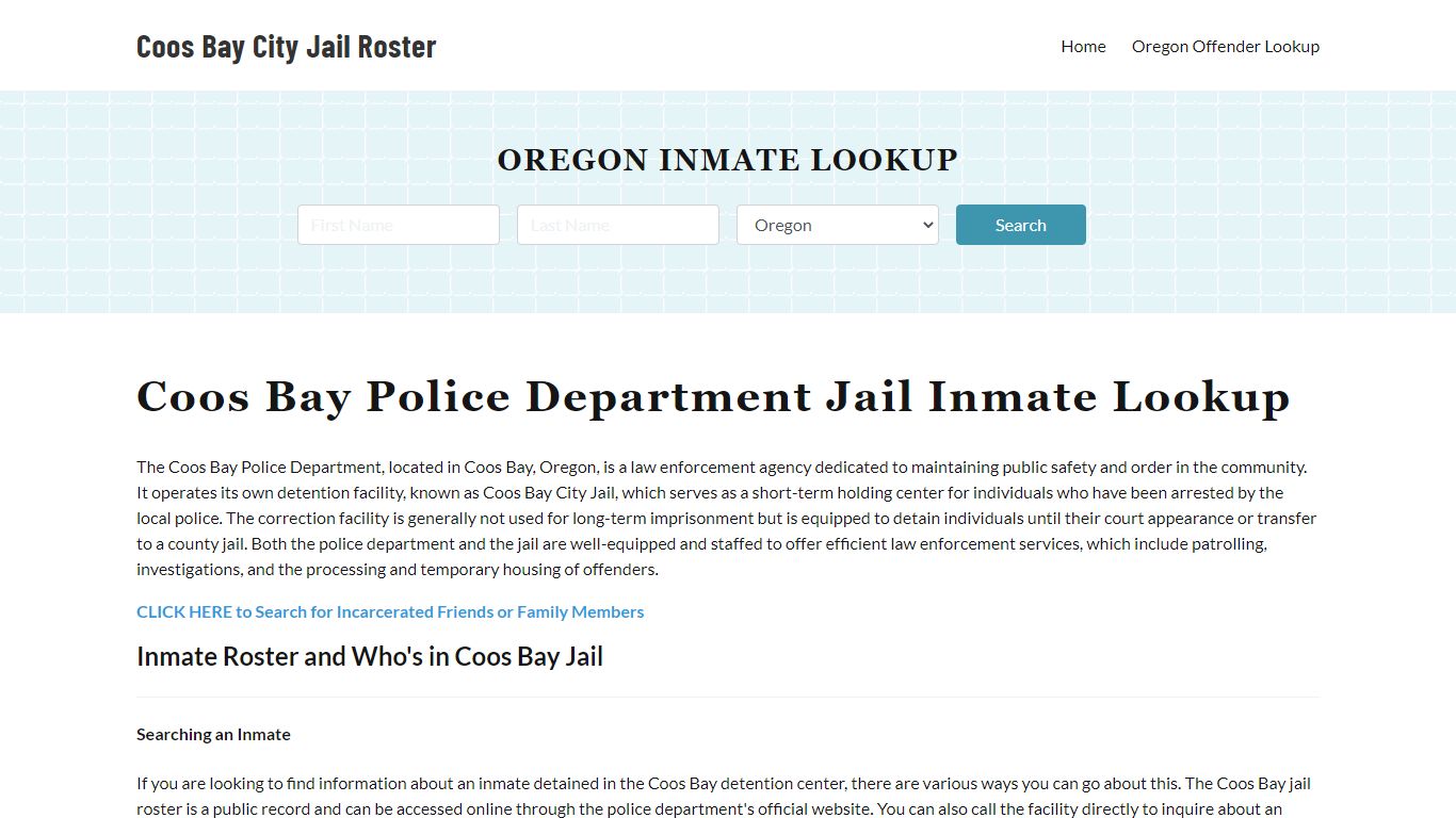 Coos Bay Police Department & City Jail, OR Inmate Roster, Arrests, Mugshots